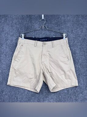 Abercrombie & Fitch All Day Tan Chino Shorts Men’s M Flat Front 5” Inseam